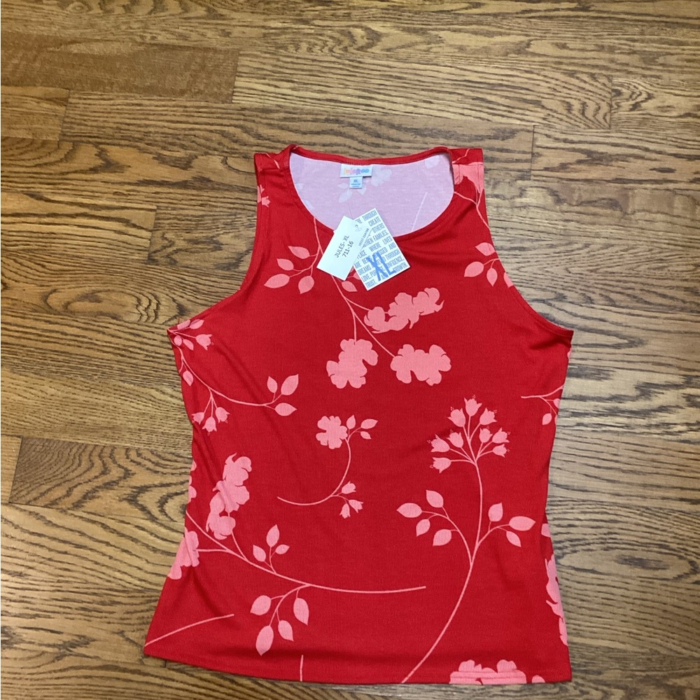 Lularoe Jules Ribbed cotton Floral cherry blossom tank In Red. Size XL.